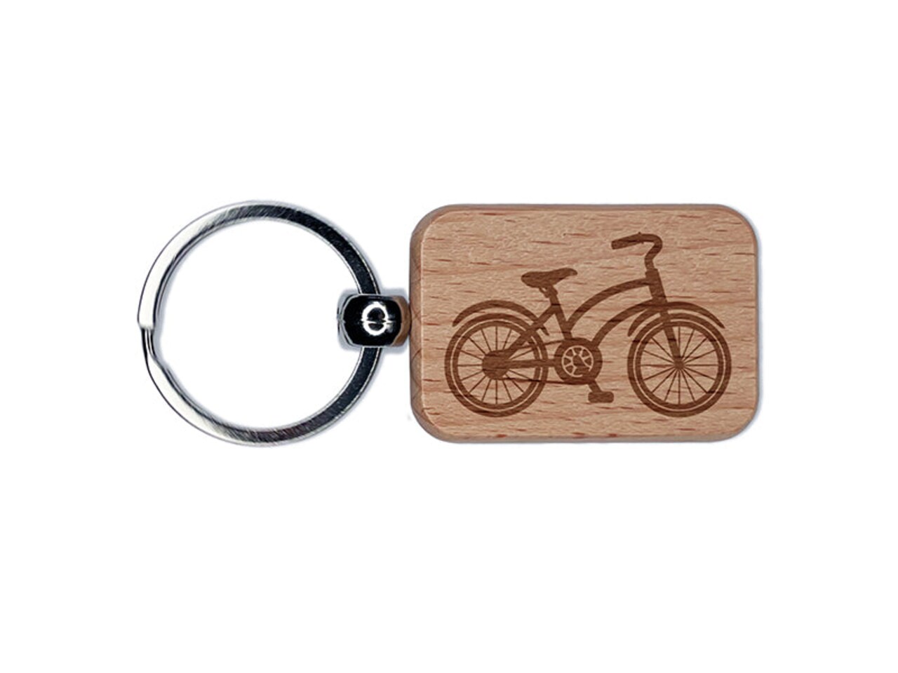 Classic Vintage Bicycle Bike Cyclist Engraved Wood Rectangle Keychain Tag Charm
